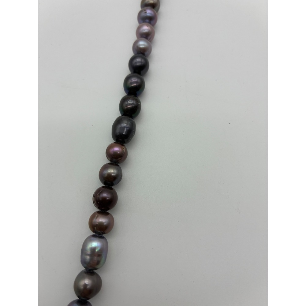 Ombre Freshwater Pearl Necklace Iridescent Black Purple Grey Cream 21 Inch - Picture 6 of 6